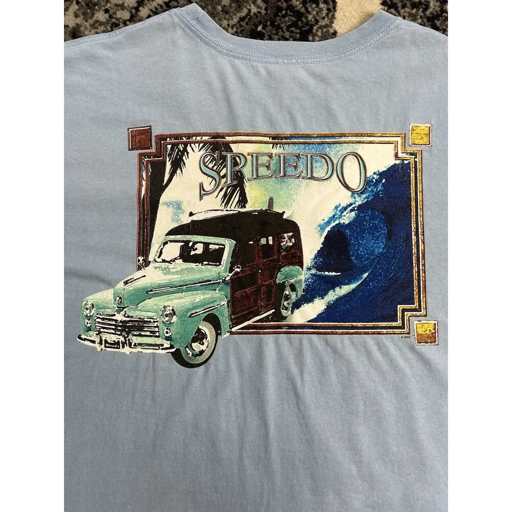 Vintage Mens 2002 Y2K Speedo Surf TShirt Size 2XL Blue